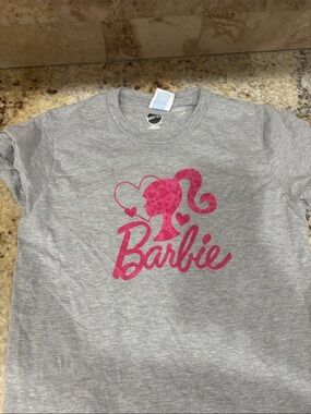 Barbie Gray Tee with Pink Logo Silhouette